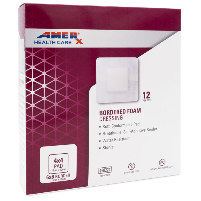 AMERX Bordered Foam Dressing, 6 x 6 Dressing (4 x 4 Pad)