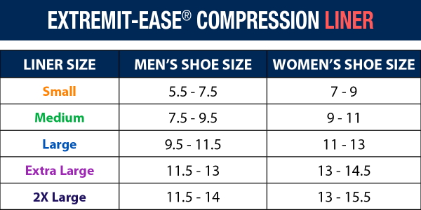 EXTREMIT-EASE Garment Liner Sizing Chart